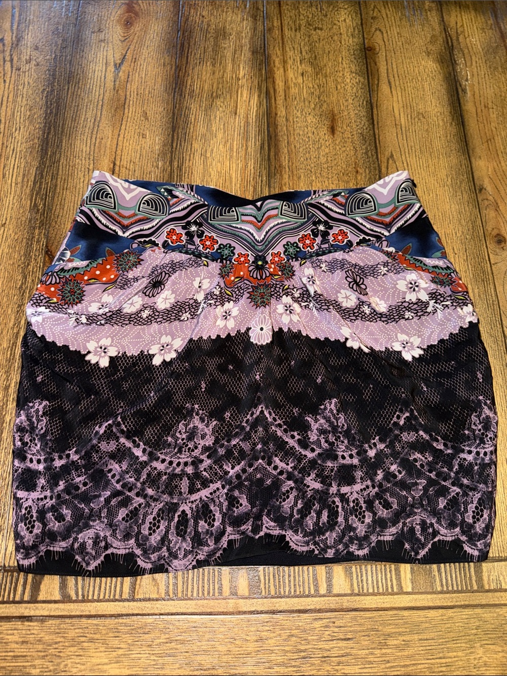 Tibi Katrin Purple and Black Silk Printed Mini Skirt
